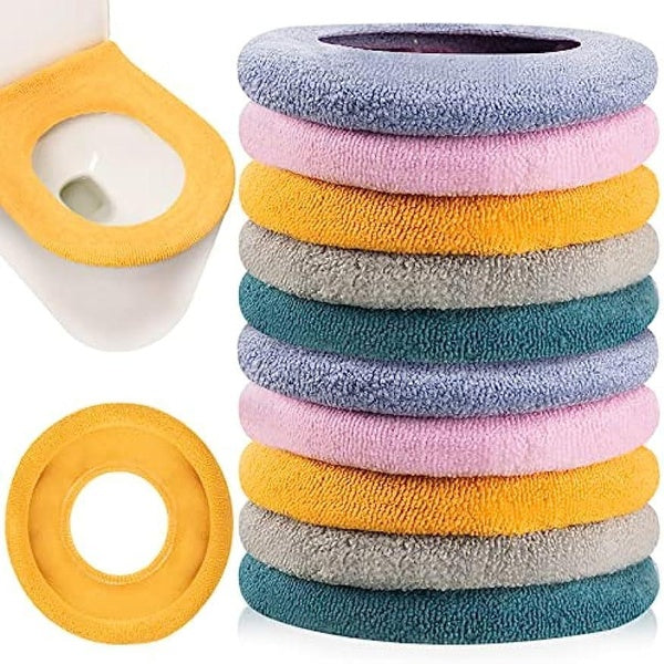 10 Pcs Toilet Seat Cover Pads Soft Thicker Toilet Seat Cushion Cover Stretchable Washable Comfortable Toilet Seat Warmer for Bathroom Travel Kids