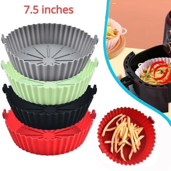 7.5 inch Air Fryer Silicone Pad Microwave Baking Tray Pizza Grill Pan Silicone Mat Reusable Air Fryer Liner Pot Airfryer Accessories