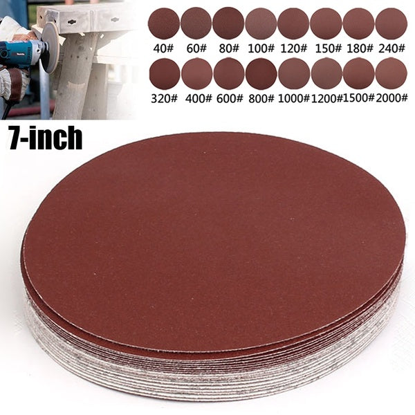 20 pièces 7 pouces - 175mm disque de ponçage en oxyde d'aluminium crochet et papier de verre de flocage de boucle pour ponceuse orbitale aléatoire, 4