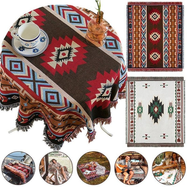 Throw Blanket Boho Decor Reversible Woven Tassels Tribal Blankets Hippie Throws For Couch Bed Sofa Chair Wall Hanging Tapestry Living Room Furniture