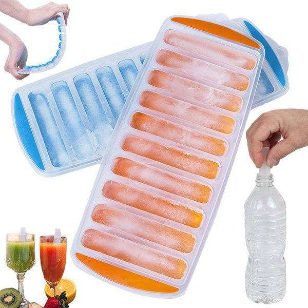 1-2 Pcs Narrow Ice Stick Cube Trays with Lids Easy-Release & Flexible Silicone Ice Cube Mold for Small Mouth Sport Water Bottles, Juice Bottles, Cock