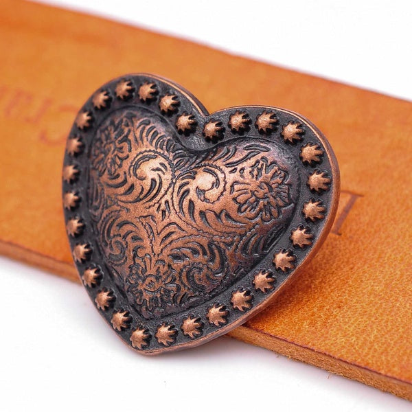 10PCS WESTERN HEADSTALL HORSE TACK LOVE HEART ANTIQUE COPPER FLORAL BERRY SADDLE LEATHERCRAFT CONCHOS 1-1-8