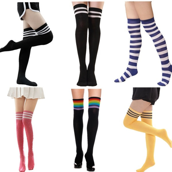 Fashion Rainbow Stripe Stockings Over Knee Socks Dancing Cosplay Woman Socks