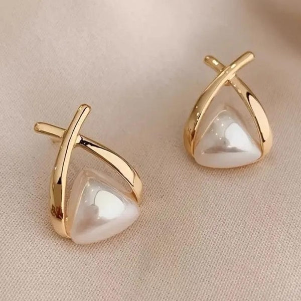 Minimalist Cross Gold Plated Pearl Geometric Stud Earrings for Women Daily Casual Simple Accessories Matron Inn