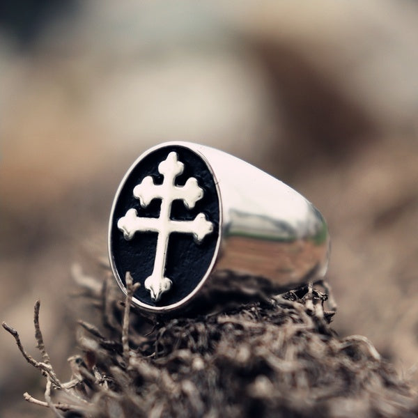 Men's 316L Stainless Steel Motorcycle Ring Classic Cross Lorraine Silver Seal Ring Fashion Jewellery