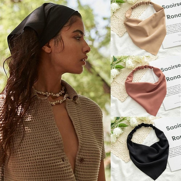 Woman Girls Solid Summer Head Scarf Chiffon Triangle Bandanas Women Elastic Hairband Hair Accessories Headwear Ornaments Matron Inn