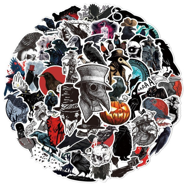 10-50-55pcs Cool Gothic Horror Crow Skull Stickers Satanic Goth graffiti Stickers for DIY Luggage Laptop Skateboard Motorcycle Bicycle Sticker