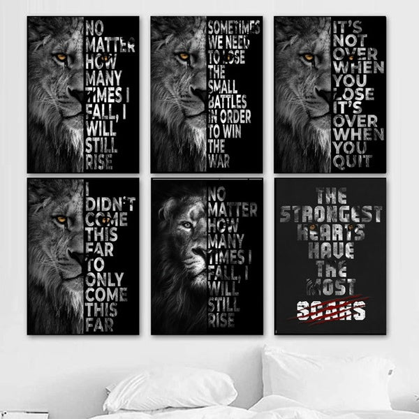 Animal Wall Art Painting Lion Inspiring sentences Canvas Prints Picture for Living Room Wall Decor