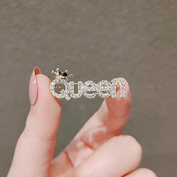 Rhinestone Queen Brooches For Women Crown Letters Party Office Brooch Pins 2023 Jewellery Gifts