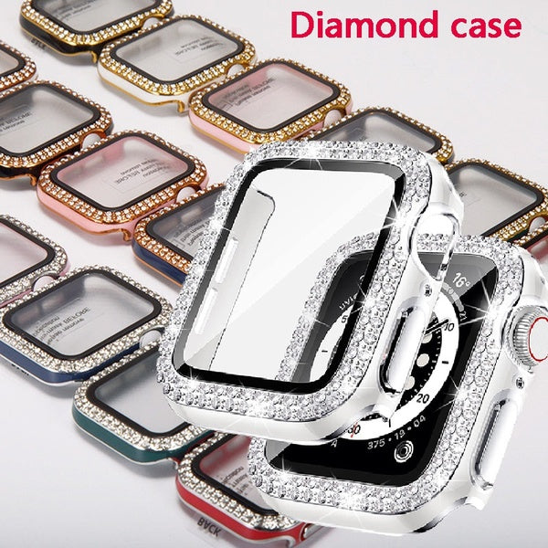 Diamond case with tempered glass for Apple Watch serie 9 8 7 6 SE 5 4 3 2 1 for iWatch Accessories cover +Screen Protector For Apple watch 41mm 45mm