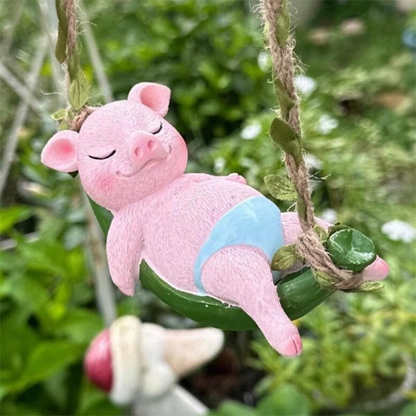 Pig Swing Hanging Ornament for Garden Outdoor Balcony Patio Tree Decoration