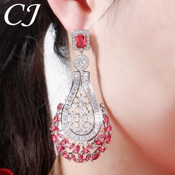 CANDICE Charme Multi Forme Cubique Zircone Déclaration Évider Grand Lustre Pendentif Boucles D'oreilles Partie Bijoux Accessoires