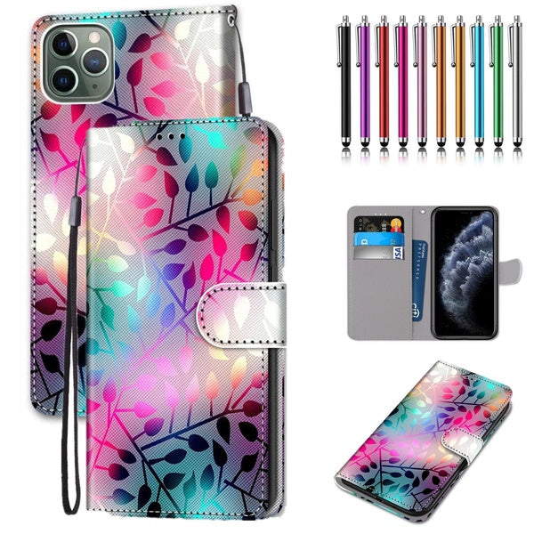 Étui à rabat en cuir à motif de verre translucide avec protection de porte-cartes pour téléphone portable avec stylet pour iPhone 14 14Pro 14Plus 14P