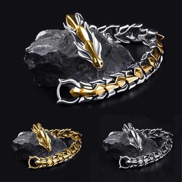 Fashion Hip Hop Silver Dragon Head Dragon Lin Bracelet Retro Exaggerated Men's Dragon Bracelet Jewelry Men's Accessories Gifts Matron Inn