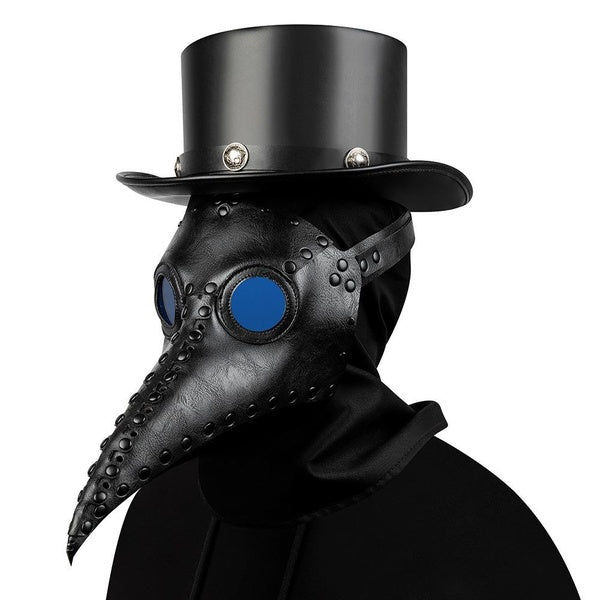 Masque de docteur de la peste d'Halloween avec bec d'oiseau à long nez et yeux bleus en cuir PU rétro Steampunk pour mascarade, carnaval, cosplay, ac