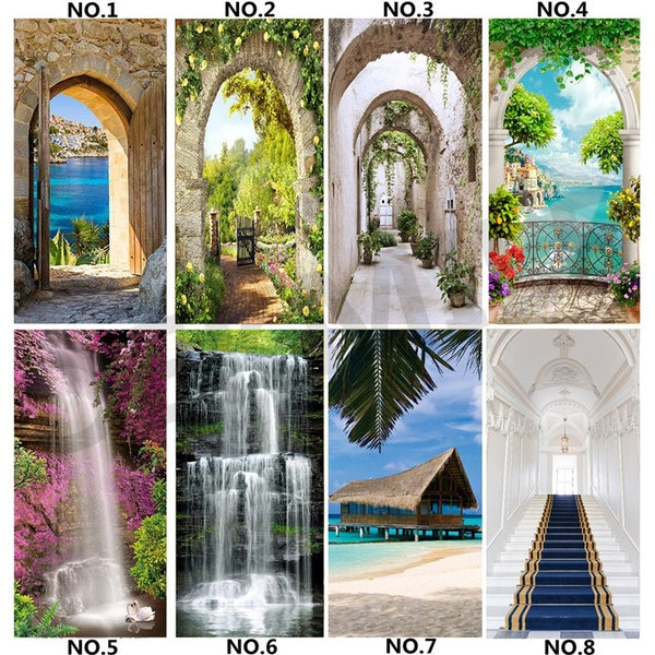 3D Door Sticker Landscape Waterfall Self Adhesive Vinyl Door Wallpaper Luxury Stairs Mural Poster Home Decor Decal Living Room Bedroom Decoration