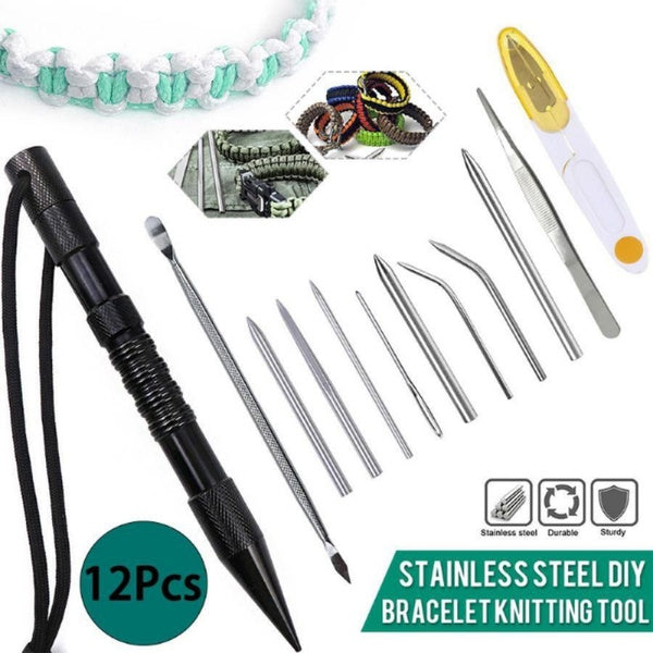 12Pcs Paracord Needles Knitting Tool Aluminium Parachute Cord Paracord Stitching Needle Set Bracelets DIY Knitting Tool Kit