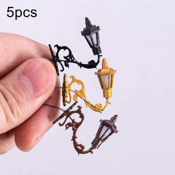 5PCS Model Miniature Wall Lamp 3V LED Simulation Mini Street Light Toy Furniture For Building Sand Table Accessories