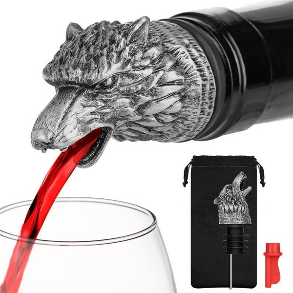 Portable 2-In-1 Wolf Head Wine Aerator Pourer Stopper Liquor Pourers Spout Kitchen Club Bar Accessory
