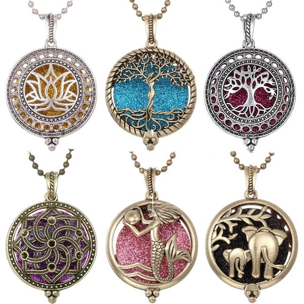 Aromatherapy Necklace Tree of Life Diffuser Jewelry Vintage Open Locket Pendant Essential Oil Perfume Aroma Diffuser Necklace