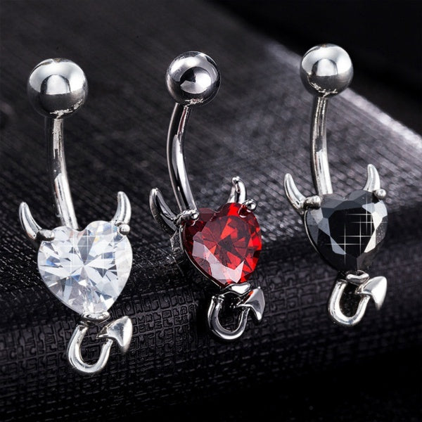 Navel Belly Button Ring Glitter Demon Heart Decor Piercing Jewelry Navel Nail