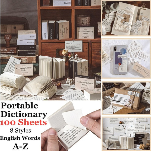 vintage journal collage 100 sheets scrapbook decoration portable material paper light weight paper word notes Dictionary Library Series Retro Backgro
