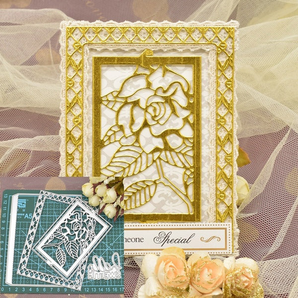 Rose Flowers Frame Metal Cutting Dies for Scrapbooking Album Paper Card Making Embossing Dies