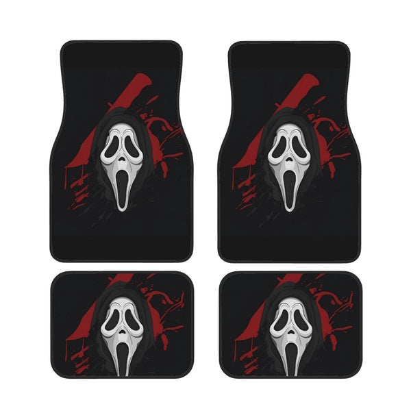 Ghost Face Scream Car Floor Mats Universal SUV Front Rear Floor Foot Mats 4-Piece Full Set with Non-Slip Rubber Backing
