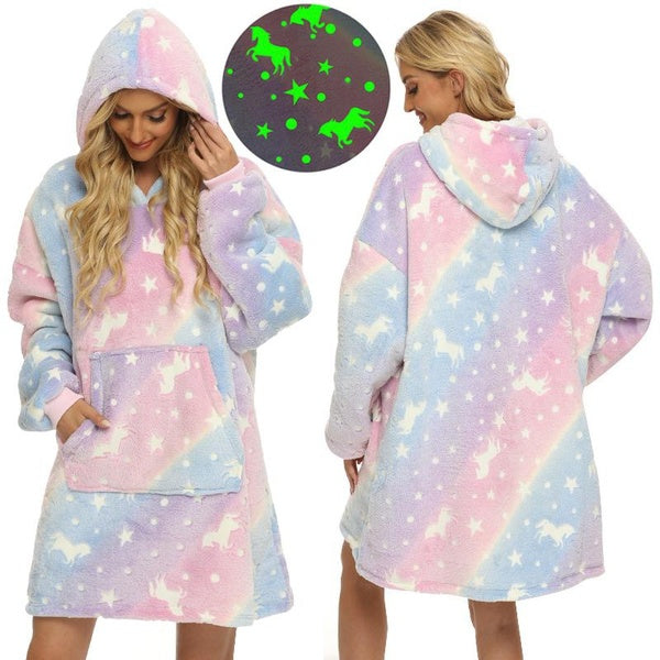 Glow In The Dark Blanket,Christmas Gift Wearable Winter Warm Flannel Blanket Hoodie,Super Big Hooded Sweatshirt, Lightweight Huge Hooded Pocket, Supe