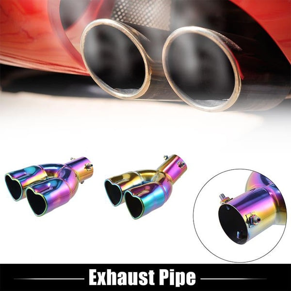 63mm 2.48" Inlet Straight-Curved Type Heart Shape Universal Exhaust Pipe Muffler Tip Tailpipe Bolt-On for Car Truck 8.1"-8.7" Length Stainless Steel