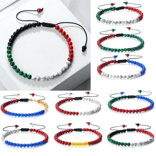 Colorful Natural Stone Beaded Bracelet Palestine Country Flag Color Handmade Adjustable Bangle Fashion Wrist Jewelry Yoga