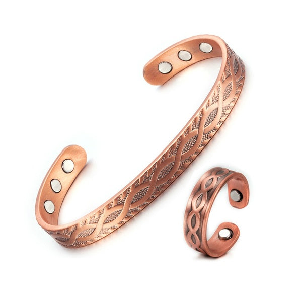 Infinity Pure Copper Adjustable Cuff Ring Bracelets Bangles Health Energy Magnetic Jewelry Set for Women Men