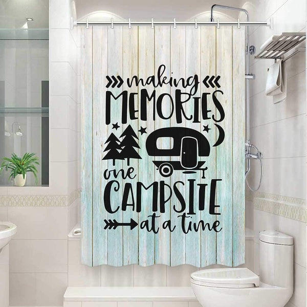 Camper RV Shower Curtain Farmhouse Camping Fabric Shower Curtain Accessories for Travel Trailers Happy Camper Shower Curtain Sets Fabric RV Shower Cu