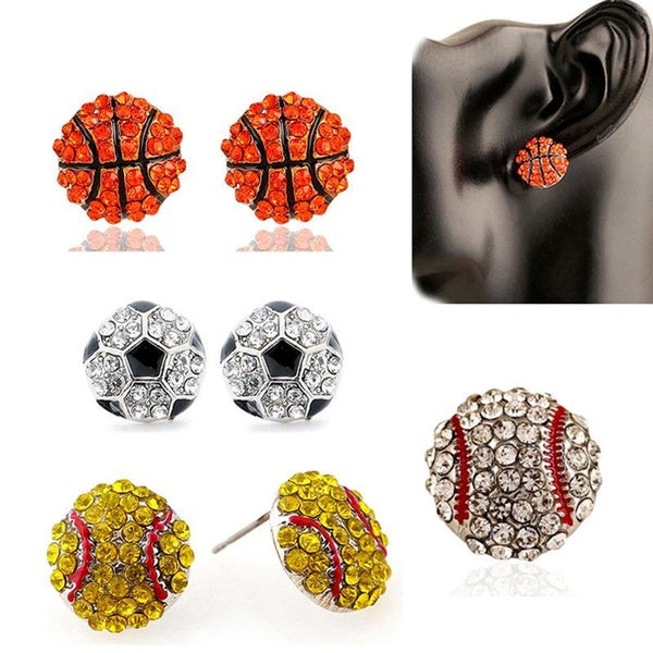 Créatif Basketball Baseball Boucles D'oreilles Brillant Strass Football Boucles D'oreilles Rugby Softball Boucle D'oreille Balle Amoureux Du Sport Ac