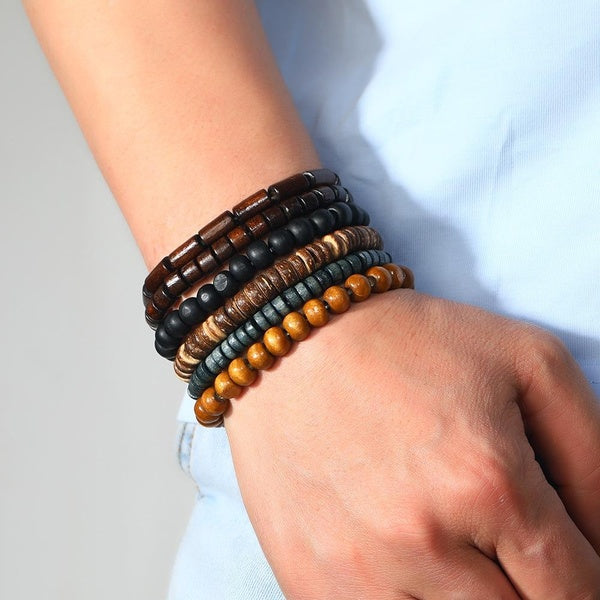 Men's Retro Bracelets Handmade Beaded Bracelet Multi-Layered Stretch Wood Beads Bracelet Fashion Accessories Gift for Men Matron Inn