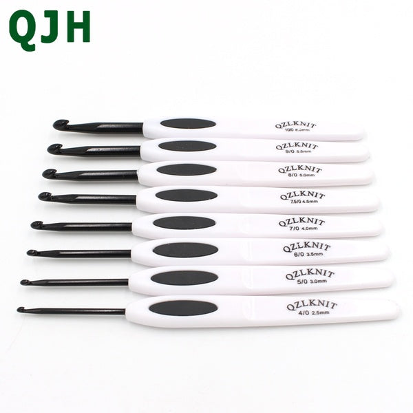 8PCS white ABS plastic handle black aluminum crochet 2.5mm-6.0mm knitting needle for sweater knitting tool