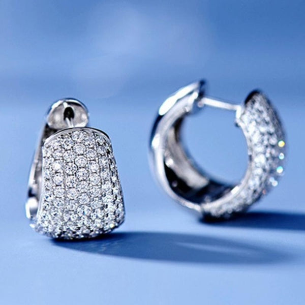 1 Pair Hypoallergenic 925 Sterling Silver Micro Pave Diamond Hoop Earrings for Women Daily Casual Fashion Accessories Matron Inn