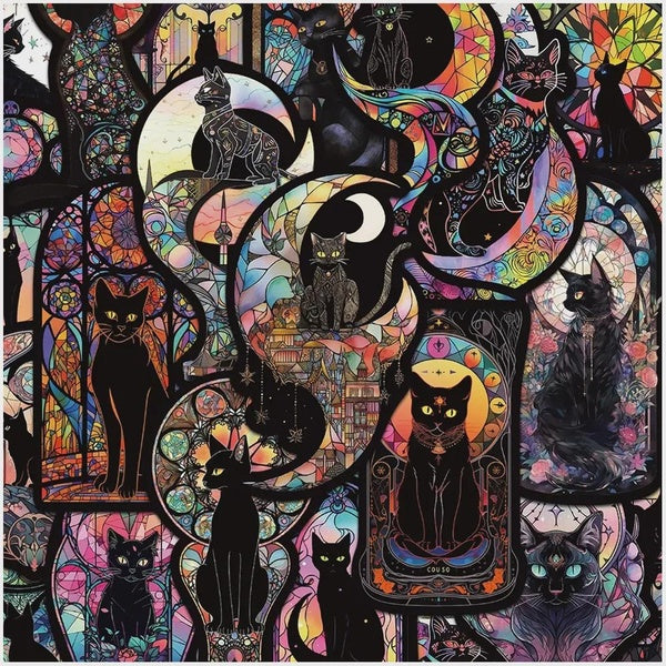 10-50pcs Black Cat Moon Cartoon Stickers Vinyl Waterproof Drink Stickers Coffee Sticker Gifts for Laptop Sticker