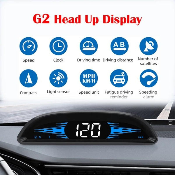 Digital GPS Speedometer, G2 Car HUD Head Up Display with Speed MPH, Direction, Driving Distance, Overspeed Alarm HD Display Car Electronics, Suitable