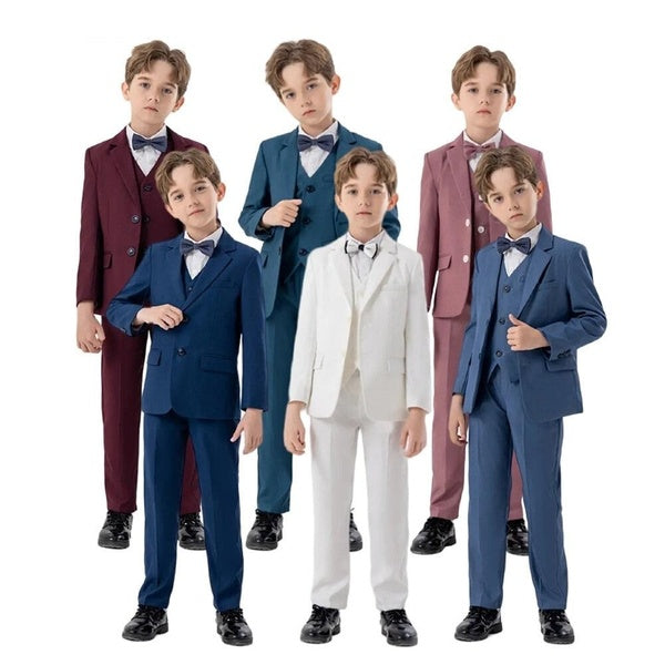 4Pcs Boys Suit Tuxedo Blazer Jacket Pants Vest Bowtie Set Kids Formal Suits for Wedding Party Attire 2-14 Years