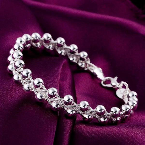 925 Sterling Silver Braided Glitter Bracelet Jewelry Female Bead Bracelet Vintage Chain Bracelets Girls Fashion Accessories Gift