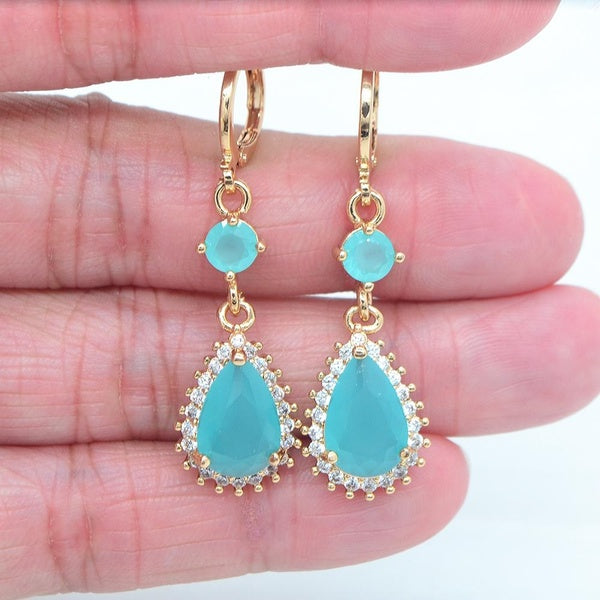 Boucles d'oreilles pendantes longues en forme de larme pour femmes, bijoux en zircone cubique bleu lac