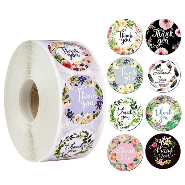 1roll Candle Jar Decorative Sticker Handmade Diy Flowers Thank You Adhesive Paper Round Adhesive Sticker Adhesive Paper