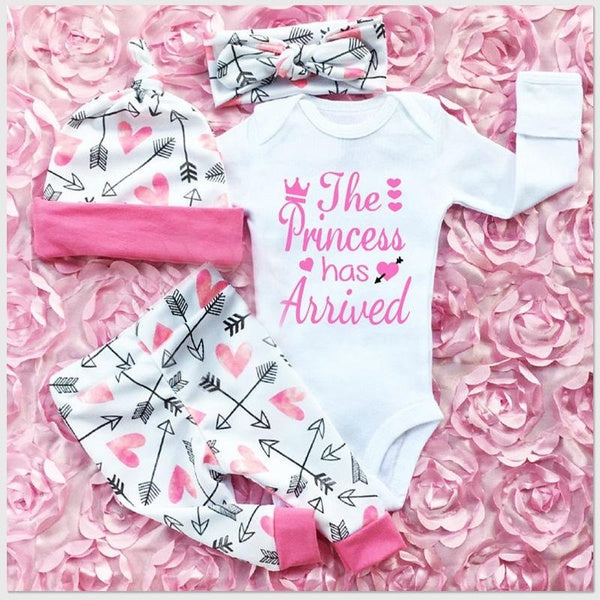 4PCS Newborn Kids Infant Baby Girls Clothes Romper Jumpsuit Bodysuit+Pants Outfit Set