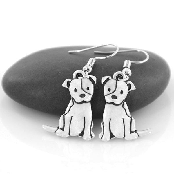 1 paire Vintage Silver Pit Bull Terrier & Staffordshire Terrier Boucles d'oreilles pendantes Boucles d'oreilles pour femmes
