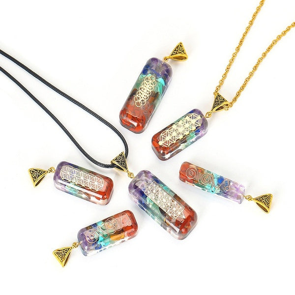 Life Tree Seven Chakra Pendant Ladies Exquisite Necklace Ogan Energy Pendant Color Yoga Stone Crystal Semi Precious Stone Stone Meditation Necklace L