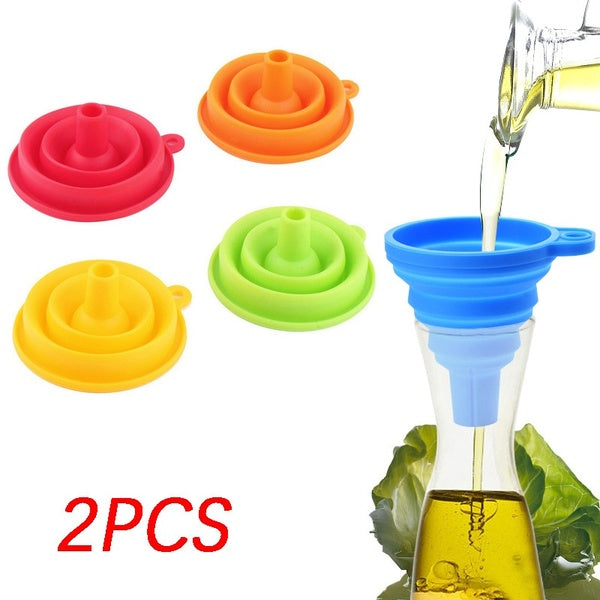 2 Pcs Protable Silicone Funnel Collapsible Flexible Folding Hopper Home Kitchen Filler Tool