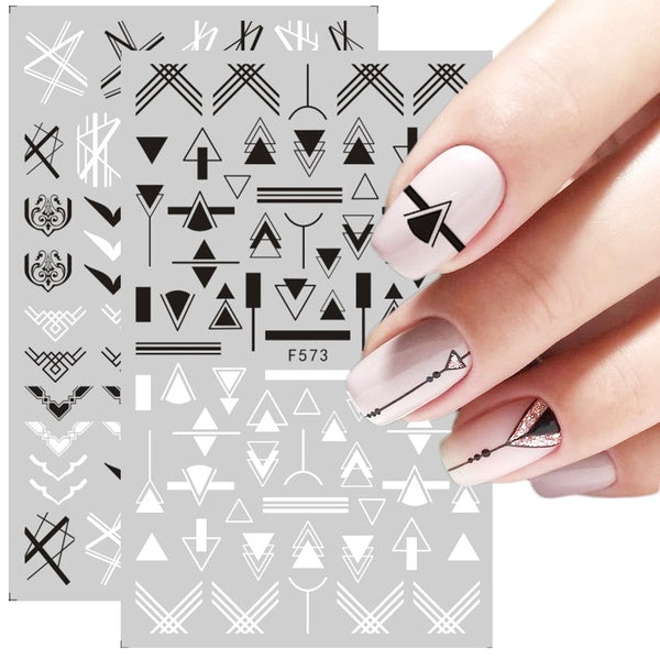 1pc Geometry Sliders 3D Nail Sticker Black White Triangle Line Gel Nail Art Decals Flower Leaves Manicure Decoration Foil LAF573