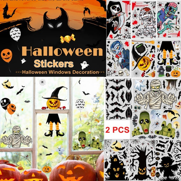 Halloween Wall Stickers Party Decorations Window Clings Decals Halloween Decorative Supplies Bloody Skeleton Handprints Footprints Haunted House Scar