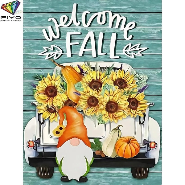 FIYO Sunflowers and Dwarves DIY 5D Diamond Painting Full Drill with Number Kits Home and Kitchen Fashion Mosaic Diamond Painting Canvas Wall Decorati